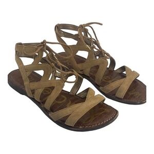 Sam Edelman Women's Gemma Sandal Size 7.5 Tan Suede Gladiator‎ Lace Up Sandal